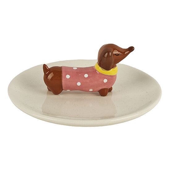 Clayre &amp; Eef | Sieraden Schaaltje Hond Wit &oslash; 13x5 cm | 6CE2456