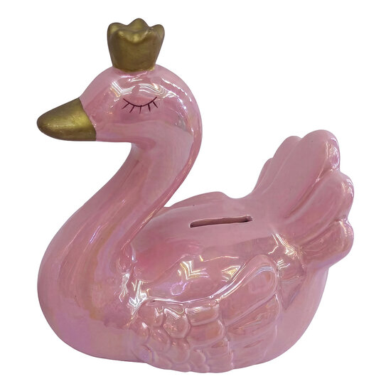 Clayre &amp; Eef | Spaarpot Zwaan Roze Goudkleurig 11x7x12 cm | 6CE2467