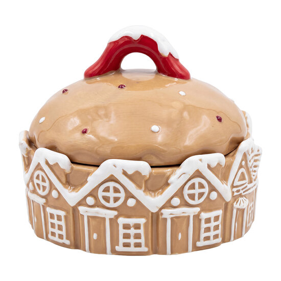 Clayre &amp; Eef | Voorraadpot met deksel Bruin Wit &oslash; 16x13 cm | 6CE2426