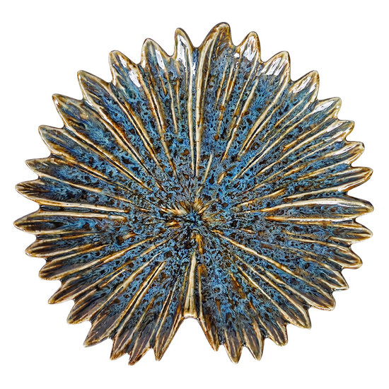 Clayre &amp; Eef | Decoratie schaaltje Bloem Blauw Beige &oslash; 14x2 cm | 6CE2503