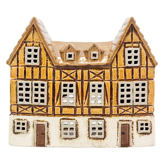 Clayre &amp; Eef | Theelichthouder Kerst Huisje Bruin Beige 23x10x19 cm | 6CE2521