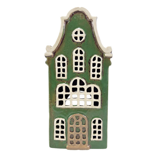 Clayre &amp; Eef | Theelichthouder Kerst Huisje Groen Bruin 12x9x25 cm | 6CE2523