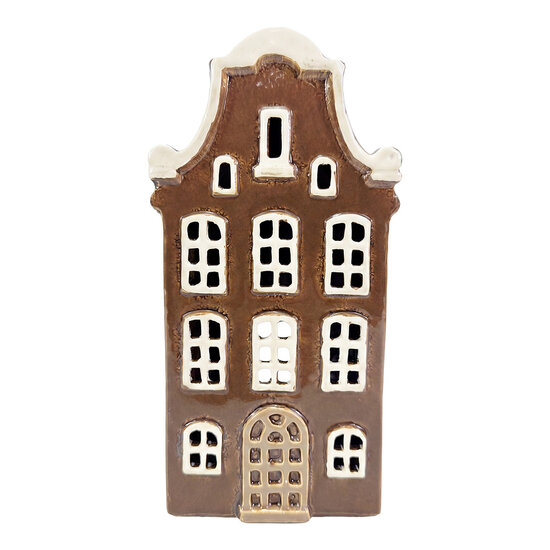 Clayre &amp; Eef | Theelichthouder Kerst Huisje Bruin Beige 11x8x22 cm | 6CE2525