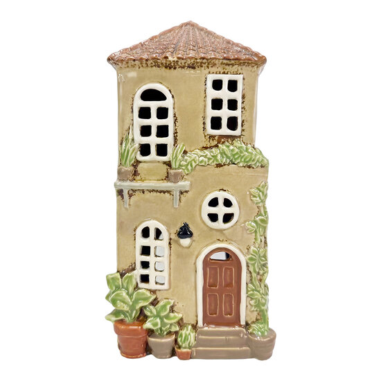 Clayre &amp; Eef | Theelichthouder Kerst Huisje Beige Bruin 12x9x23 cm | 6CE2526