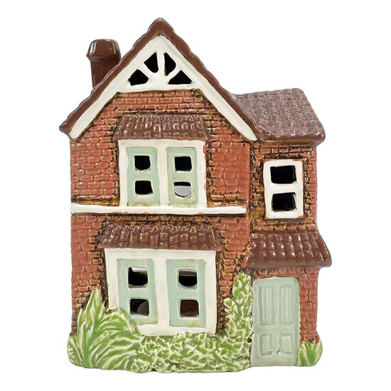 Clayre &amp; Eef | Theelichthouder Kerst Huisje Bruin Beige 13x9x17 cm | 6CE2530