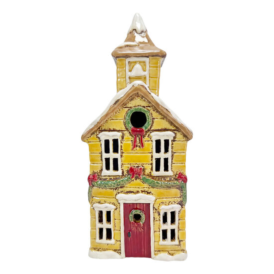 Clayre &amp; Eef | Theelichthouder Kerst Huisje Geel Wit 12x9x28 cm | 6CE2534