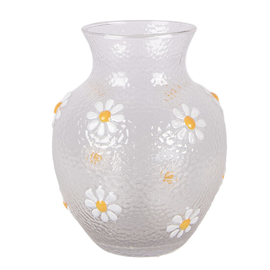 Clayre &amp; Eef | Vazen Glas Transparant Wit &oslash; 13x16 cm | 6GL5510