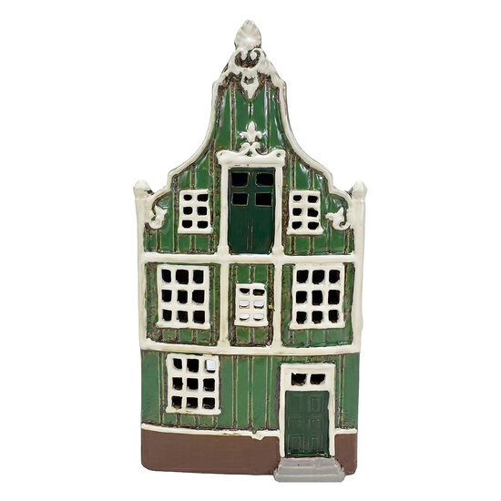 Clayre &amp; Eef | Theelichthouder Kerst Huisje Groen Bruin 13x9x26 cm | 6CE2543