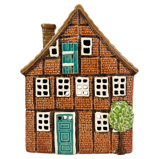 Clayre &amp; Eef | Theelichthouder Kerst Huisje Bruin Beige 16x9x20 cm | 6CE2544