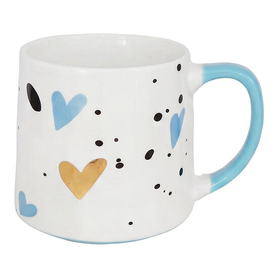 Clayre &amp; Eef | Mokken Set van 4 Wit Bruin 10x10x8 cm / 550 ml | 6CEMS0058