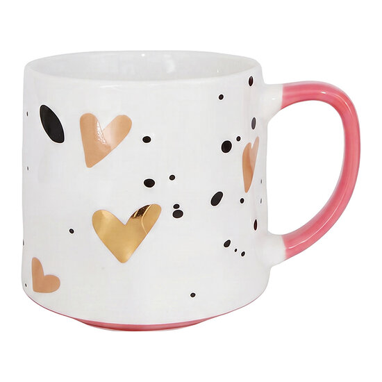 Clayre &amp; Eef | Mokken Set van 4 Wit Bruin 10x10x8 cm / 550 ml | 6CEMS0058