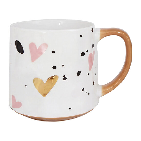 Clayre &amp; Eef | Mokken Set van 4 Wit Bruin 10x10x8 cm / 550 ml | 6CEMS0058