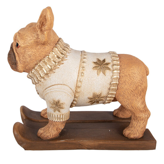 Clayre &amp; Eef | Decoratie Hond Bruin Wit 39x20x35 cm | 6MG0167