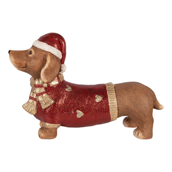 Clayre &amp; Eef | Decoratie Hond Bruin Rood 42x12x27 cm | 6MG0169