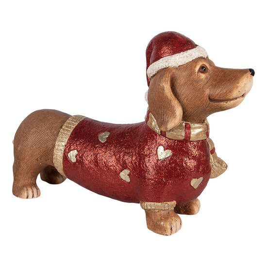 Clayre &amp; Eef | Decoratie Hond Bruin Rood 42x12x27 cm | 6MG0169