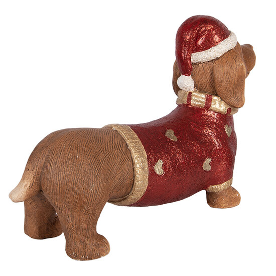 Clayre &amp; Eef | Decoratie Hond Bruin Rood 42x12x27 cm | 6MG0169