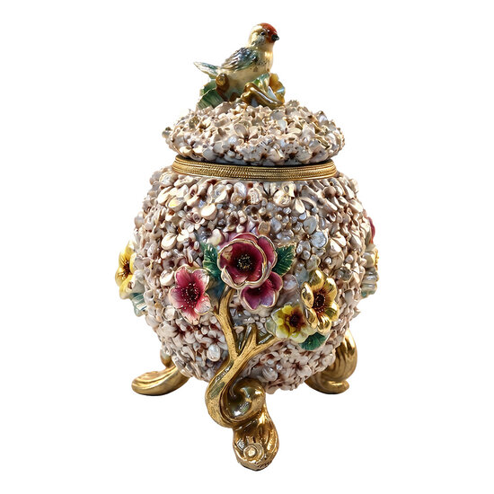 Clayre &amp; Eef | Decoratie pot met deksel Wit Goudkleurig 22x21x30 cm | 6PR6224
