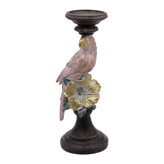Clayre &amp; Eef | Kandelaar Vogel Bruin Roze 13x13x33 cm | 6PR6467