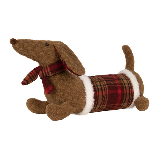 Clayre &amp; Eef | Decoratie Hond Bruin Rood 42x20x21 cm | TW0637