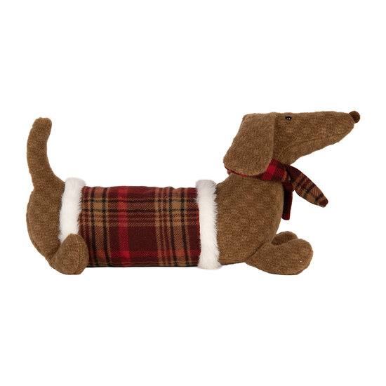Clayre &amp; Eef | Decoratie Hond Bruin Rood 42x20x21 cm | TW0637