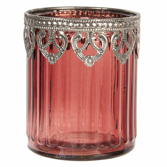 Glazen Theelichthouder Rood &oslash; 8*9 cm &oslash; 8*9 cm Rood | 6GL2651 | Clayre &amp; Eef