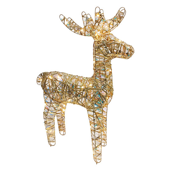 Clayre &amp; Eef | Kerstdecoratie Rendier met LED Goudkleurig 43x18x61 cm / 3xAA | 50924