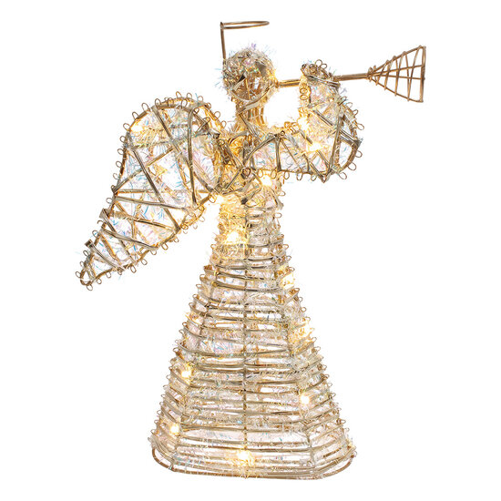 Clayre &amp; Eef | Kerstdecoratie Engel met LED Goudkleurig 22x8x30 cm / 3xAA | 66783