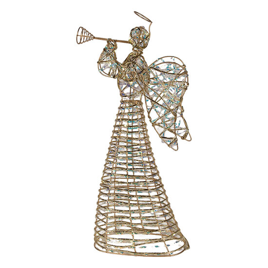 Clayre &amp; Eef | Kerstdecoratie Engel met LED Goudkleurig 28x10x51 cm / 3xAA | 66784