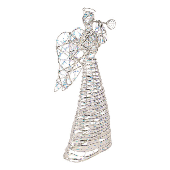 Clayre &amp; Eef | Kerstdecoratie Engel met LED Zilverkleurig 28x10x51 cm / 3xAA | 66785
