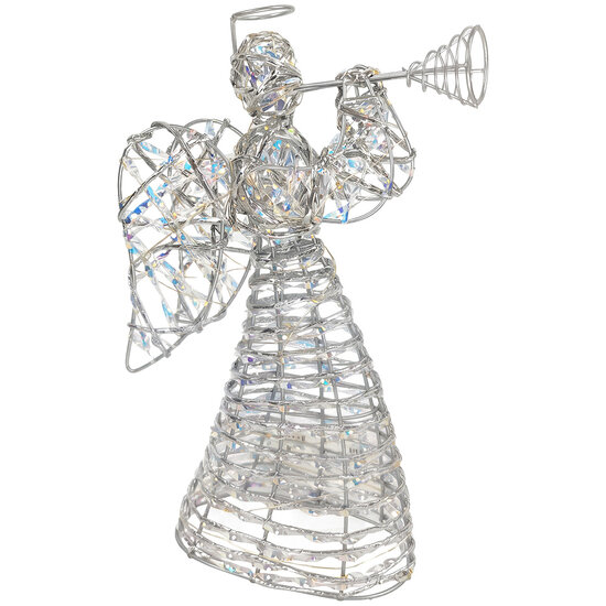 Clayre &amp; Eef | Kerstdecoratie Engel met LED Zilverkleurig 22x8x30 cm / 3xAA | 66786