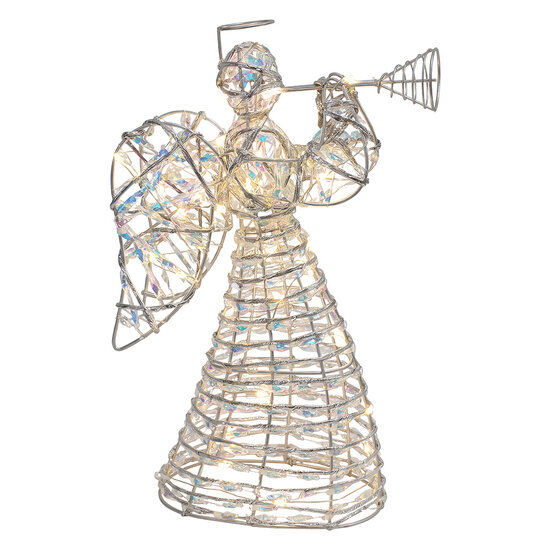 Clayre &amp; Eef | Kerstdecoratie Engel met LED Zilverkleurig 22x8x30 cm / 3xAA | 66786