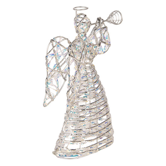 Clayre &amp; Eef | Kerstdecoratie Engel met LED Zilverkleurig 22x8x30 cm / 3xAA | 66786