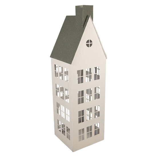 Clayre &amp; Eef | Decoratie Huisjes (set van 3) Wit Groen 38x38x142 / 26x26x105 / 18x18x63 cm | 5Y1465