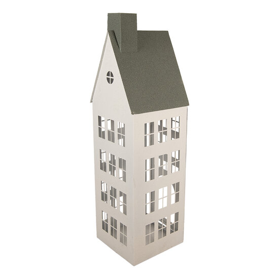 Clayre &amp; Eef | Decoratie Huisjes (set van 3) Wit Groen 38x38x142 / 26x26x105 / 18x18x63 cm | 5Y1465
