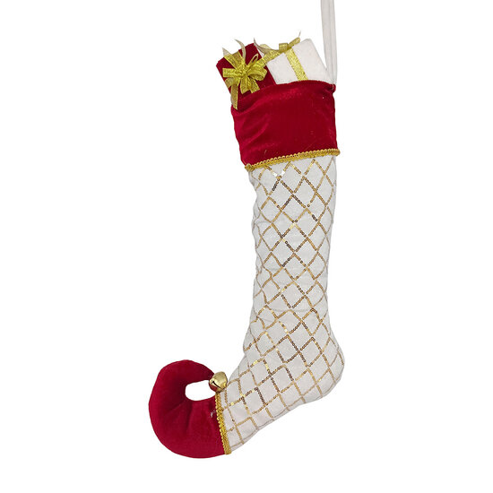 Clayre &amp; Eef | Kerstsok Decoratie Kerstsok Wit Rood 23x7x32 cm | 66629