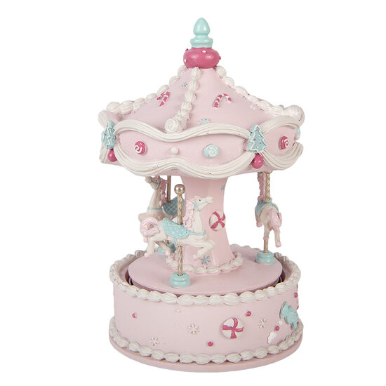 Clayre &amp; Eef | Muziekdoos Draaimolen Roze Blauw &oslash; 12x19 cm | 66753