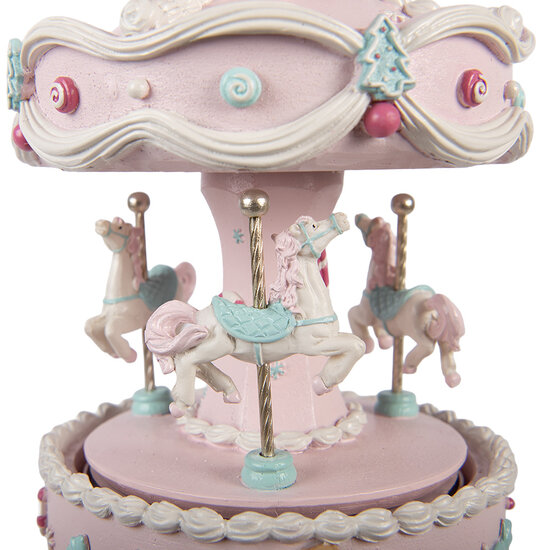 Clayre &amp; Eef | Muziekdoos Draaimolen Roze Blauw &oslash; 12x19 cm | 66753
