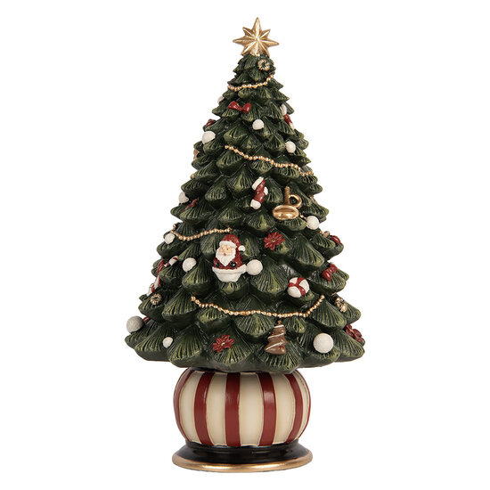 Clayre &amp; Eef | Muziekdoos Kerstboom Groen Rood &oslash; 13x23 cm | 66754