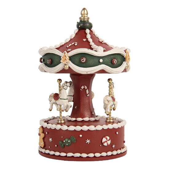 Clayre &amp; Eef | Muziekdoos Draaimolen Rood Wit &oslash; 12x19 cm | 66755