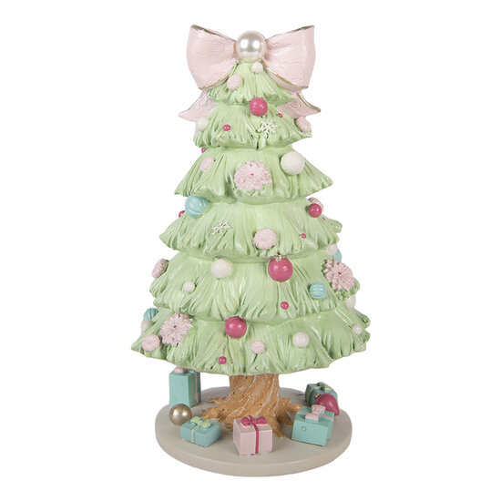Clayre &amp; Eef | Muziekdoos Kerstboom Groen Roze &oslash; 13x23 cm | 66756