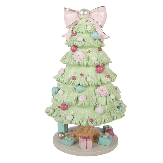 Clayre &amp; Eef | Muziekdoos Kerstboom Groen Roze &oslash; 13x23 cm | 66756