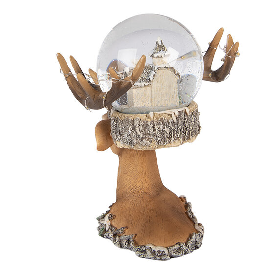 Clayre &amp; Eef | Sneeuwbol Hert met LED Bruin Beige 18x20x23 cm / 2xAAA | 66757