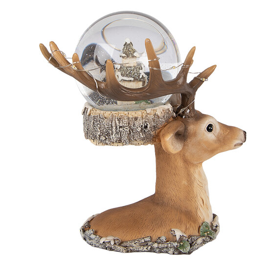 Clayre &amp; Eef | Sneeuwbol Hert met LED Bruin Beige 18x20x23 cm / 2xAAA | 66757