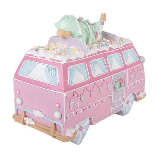 Clayre &amp; Eef | Decoratie Bus Roze Wit 26x13x19 cm | 6PR6236