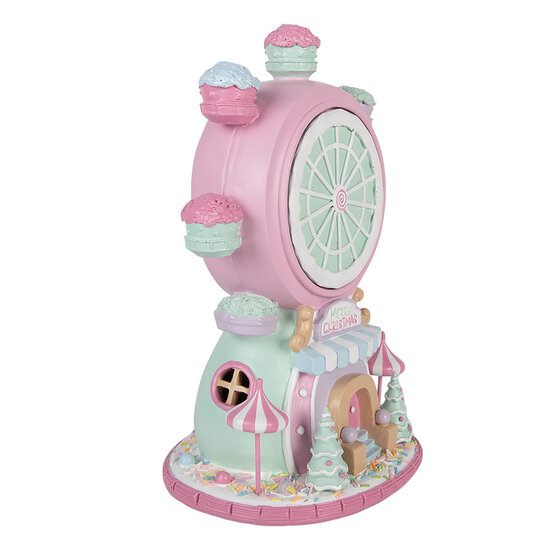 Clayre &amp; Eef | Decoratie Reuzenrad met LED Roze Groen 23x17x31 cm / 2xAA | 6PR6239