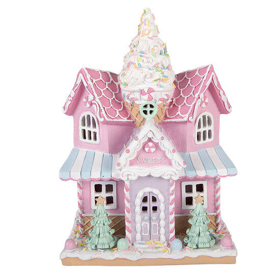 Clayre &amp; Eef | Decoratie Huis met LED Roze Wit 21x14x28 cm / 2xAAA | 6PR6242
