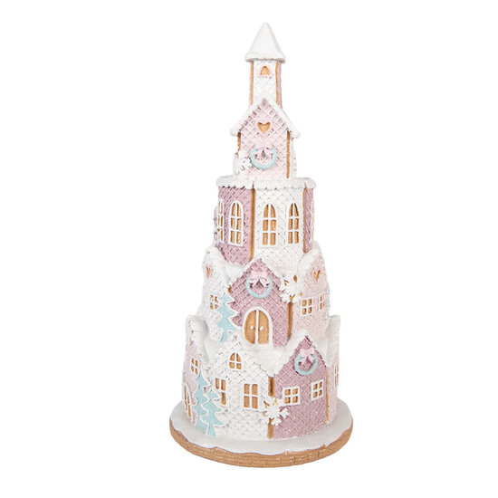 Clayre &amp; Eef | Decoratie Huis Wit Roze &oslash; 14x30 cm | 6PR6349