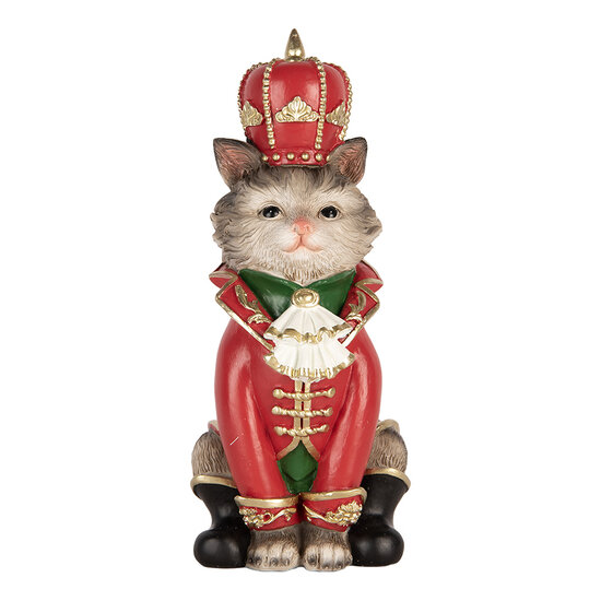 Clayre &amp; Eef | Decoratie Kat Grijs Rood 8x11x21 cm | 6PR6373