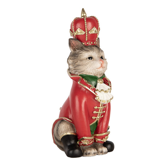 Clayre &amp; Eef | Decoratie Kat Grijs Rood 8x11x21 cm | 6PR6373