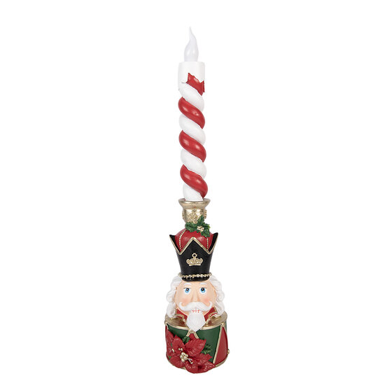 Clayre &amp; Eef | Decoratie Kandelaar met kaars met LED Rood Groen 9x10x45 cm | 6PR6376
